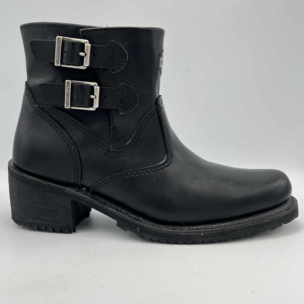 Harley Davidson Boots Womens 9 Black‎ Leather Double Buckle HD Motorcycle - Picture 4 of 10
